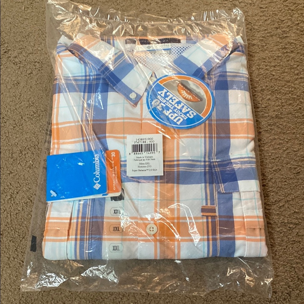 Columbia Blue and Orange Casual Button Down Shirt